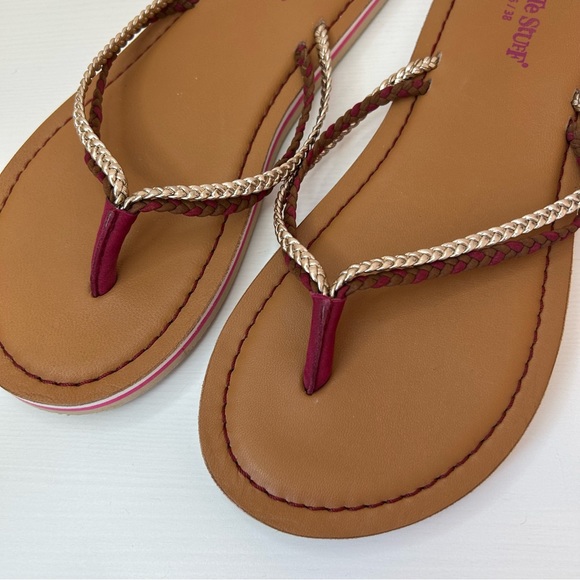 White Stuff Flip Flops Size UK 5 Leather Braided Gold Pink Sandals - Picture 2 of 6